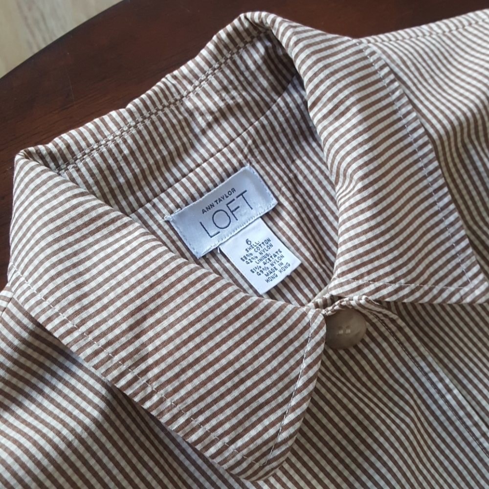 Loft cotton blend long jacket gingham stripe Wmn 6